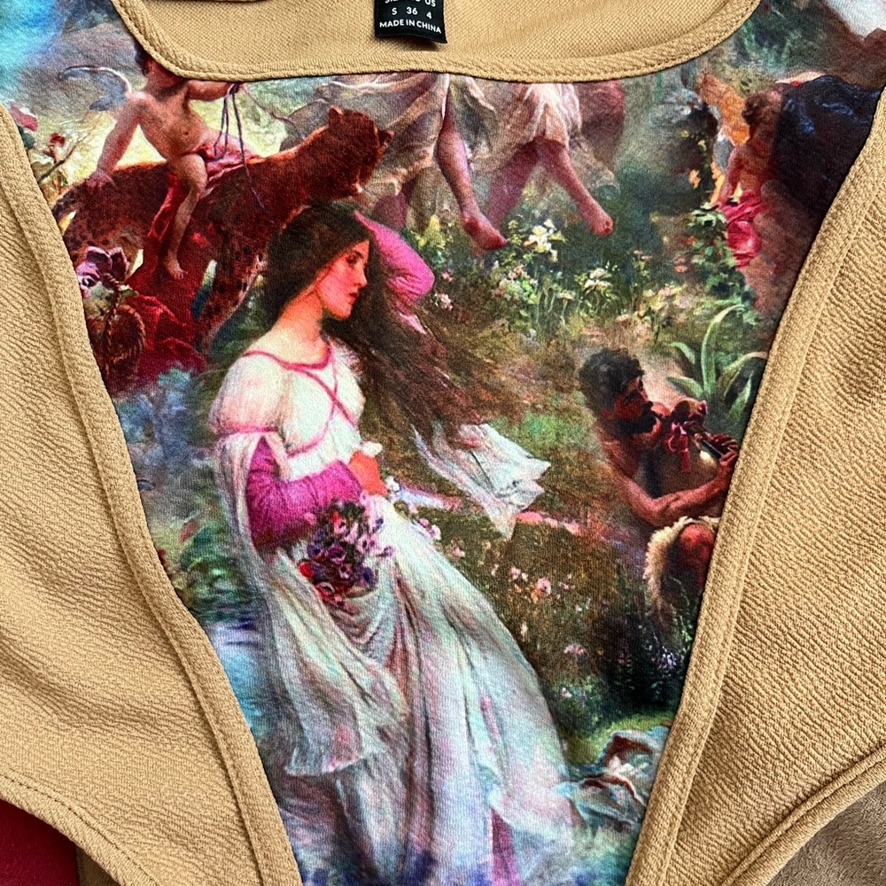 Tan and Multicolor Art Print Tank Top - Picture 2 of 4